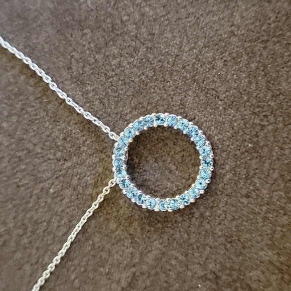 SHB Aqua Rhinestone Open Circle Pendant Chain Necklace - Picture 3 of 5